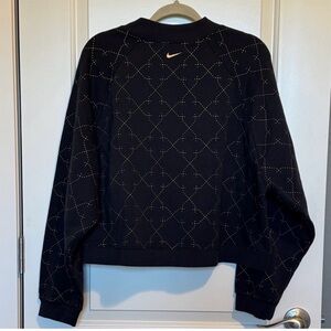 Nike Therma-FIT Argyle  CropTop Crew Sweatshirt Black Gold XXL DM7280-010